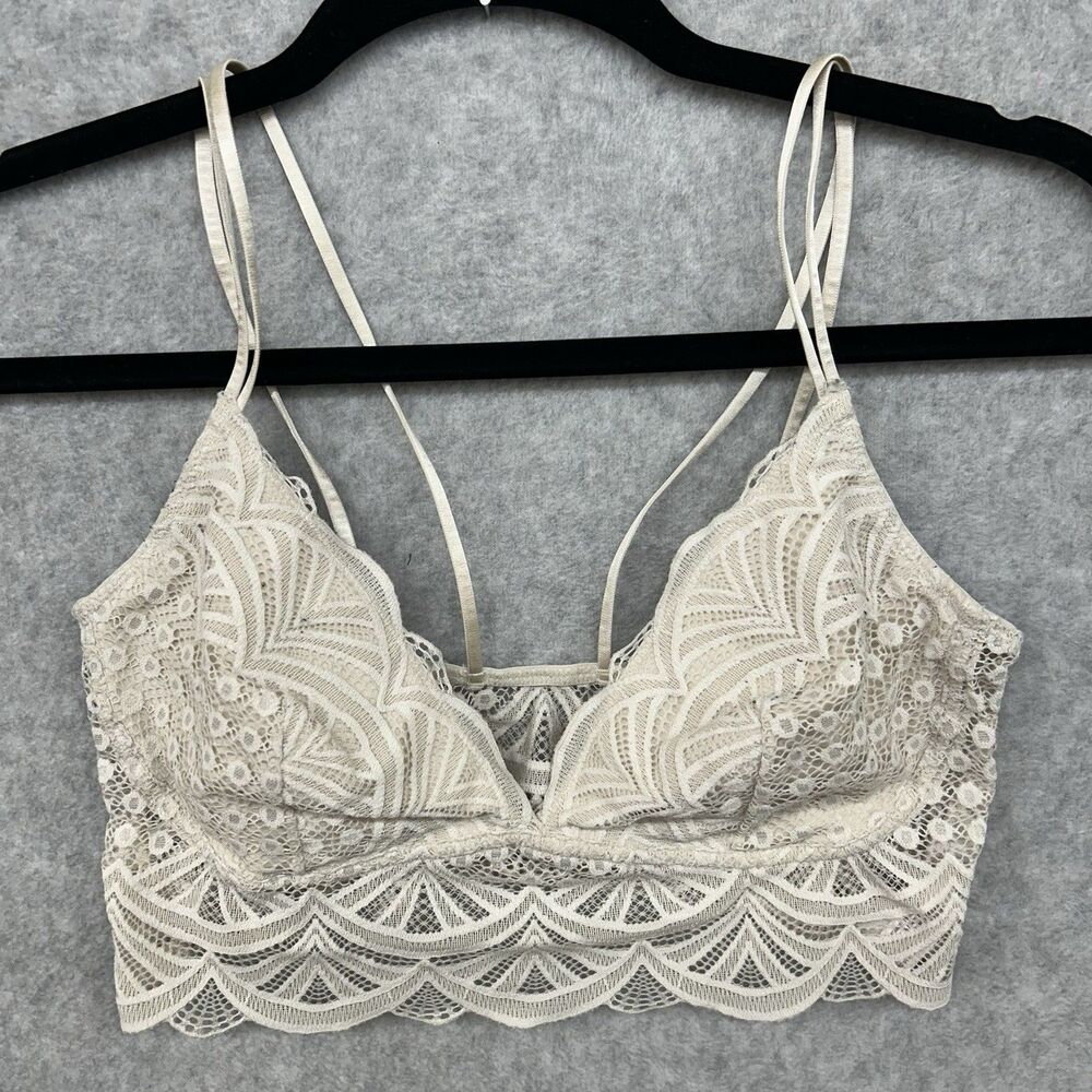 Auden Beige Womens M Coquette  Lace Boho Lightly Lined Bralette - No Padding